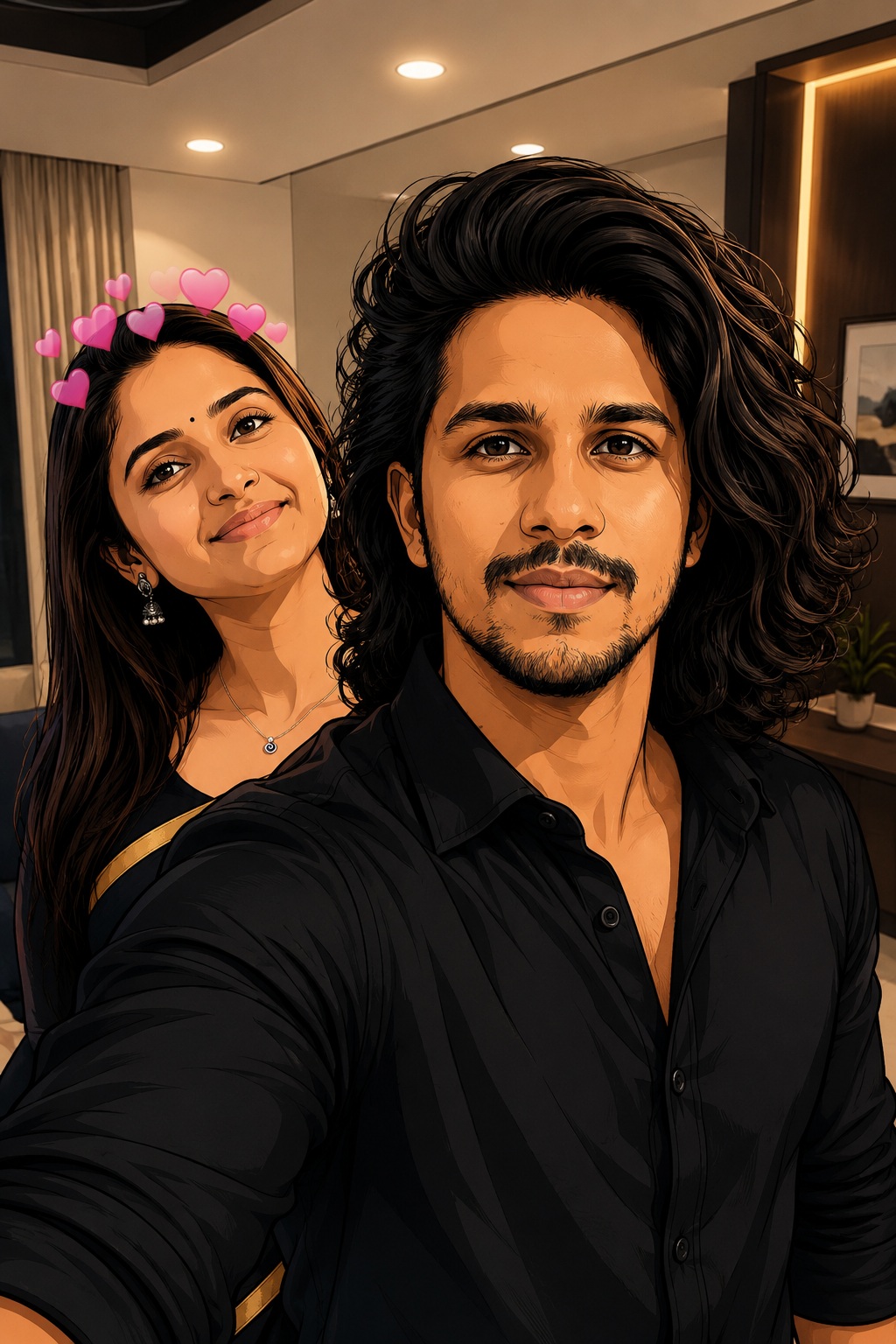 Anime Couple Selfie Illustration