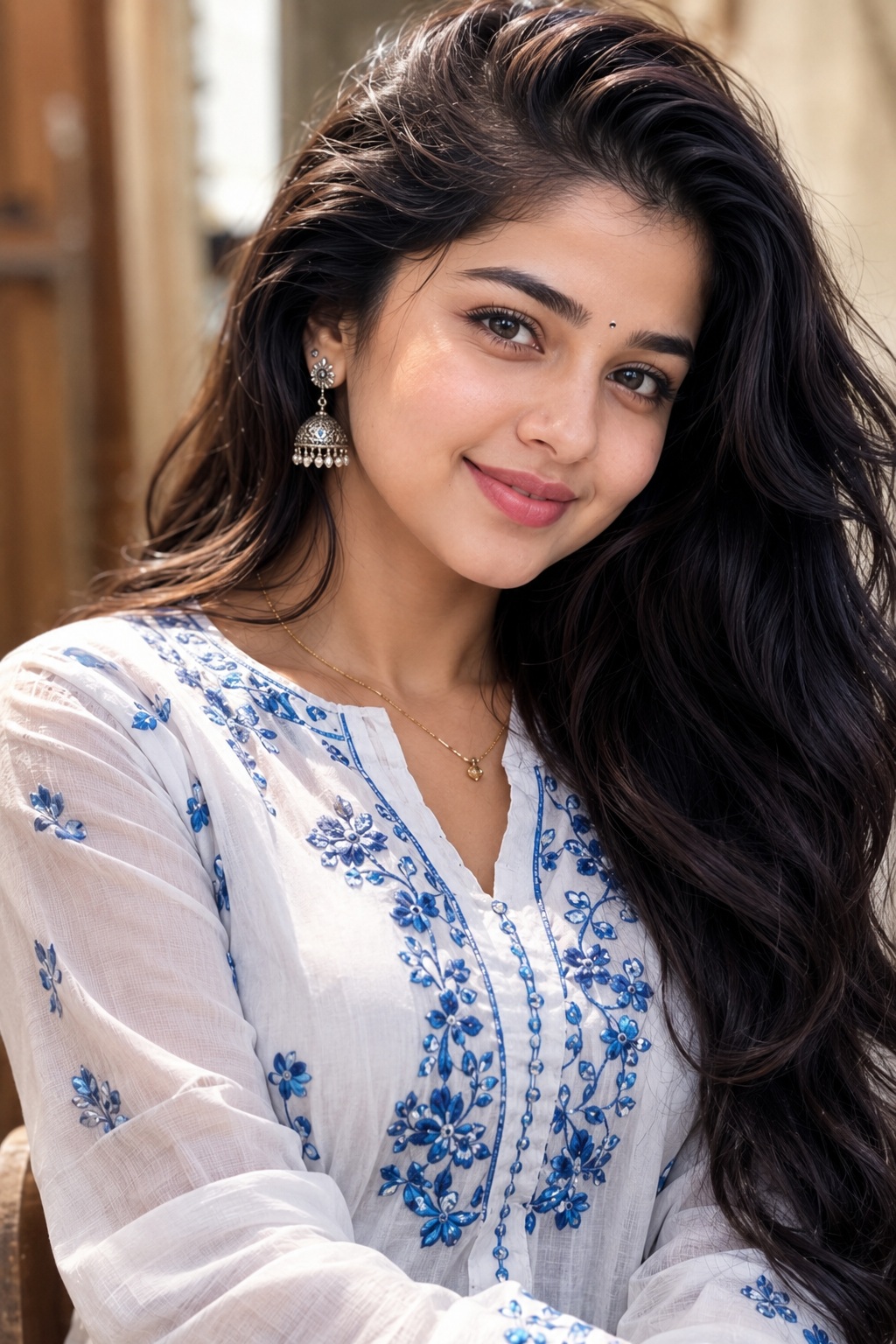 Blue Embroidered Kurta Portrait