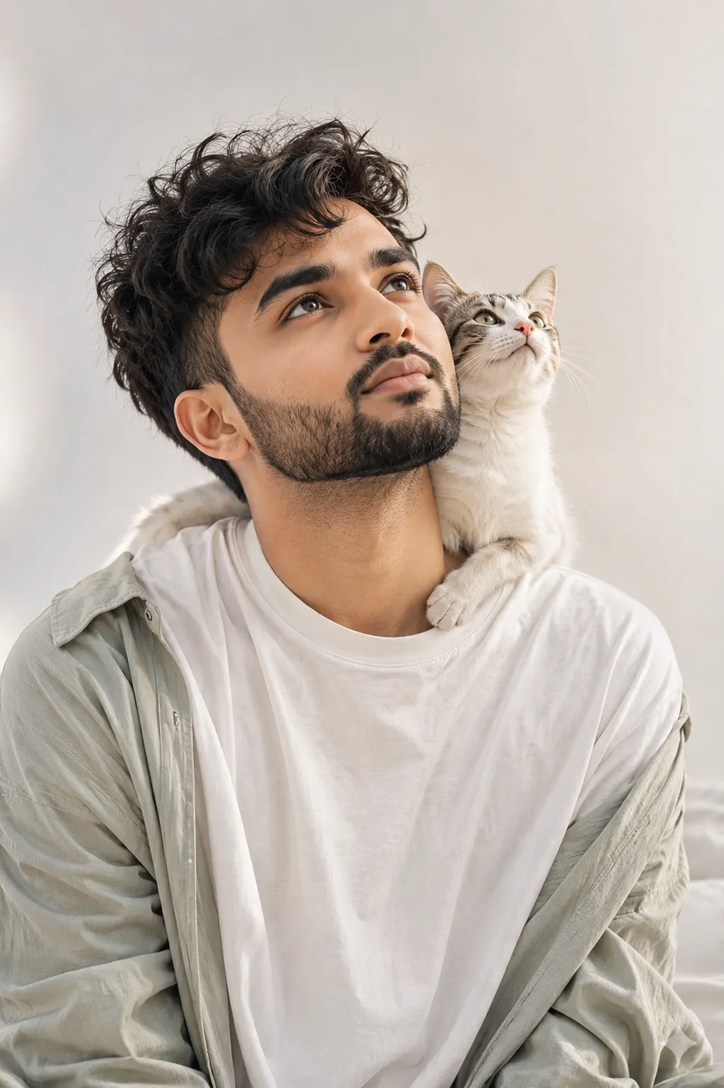 Boy with a cute tabby cat