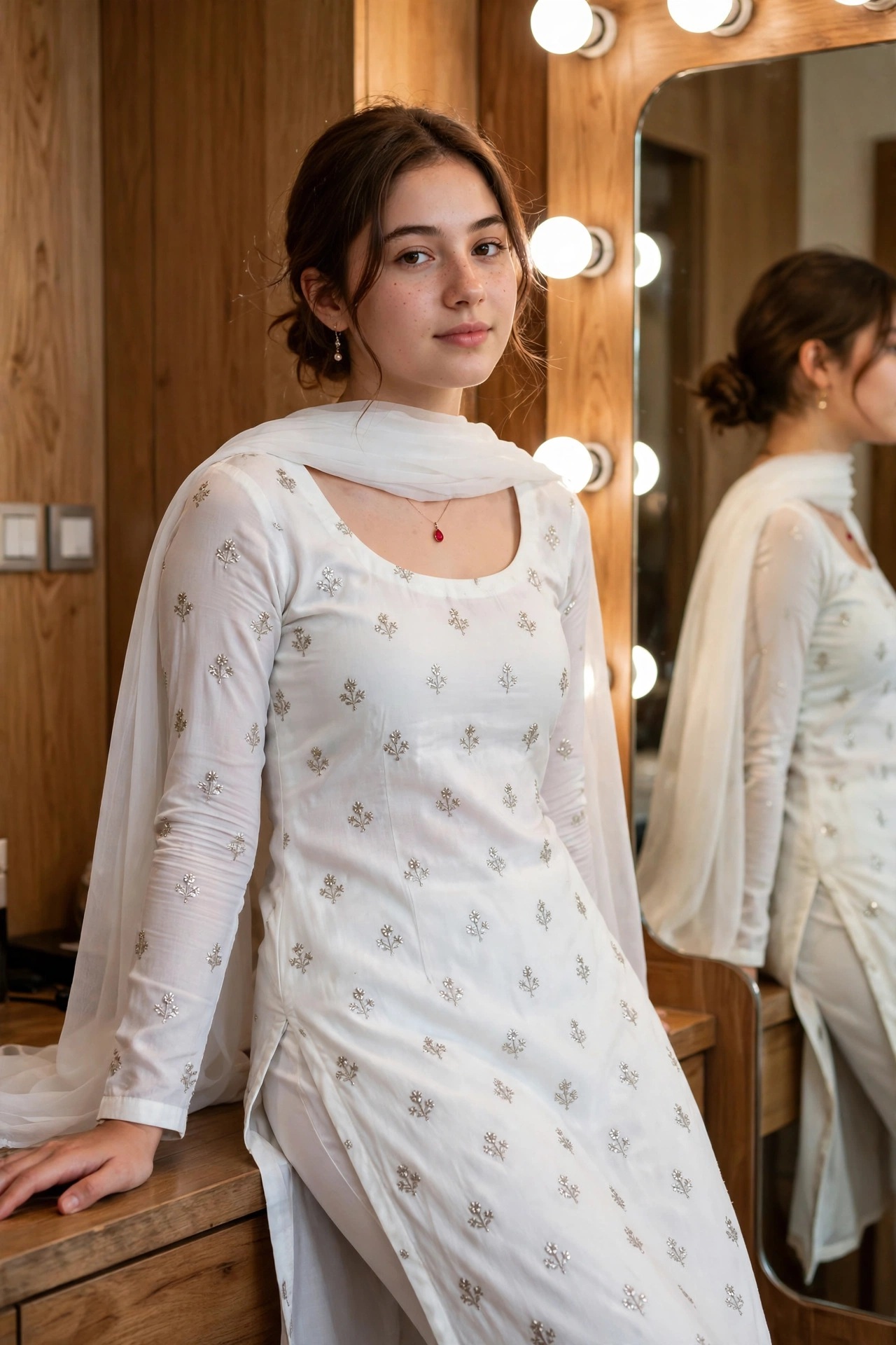 Elegant White Kurta Vanity Portrait