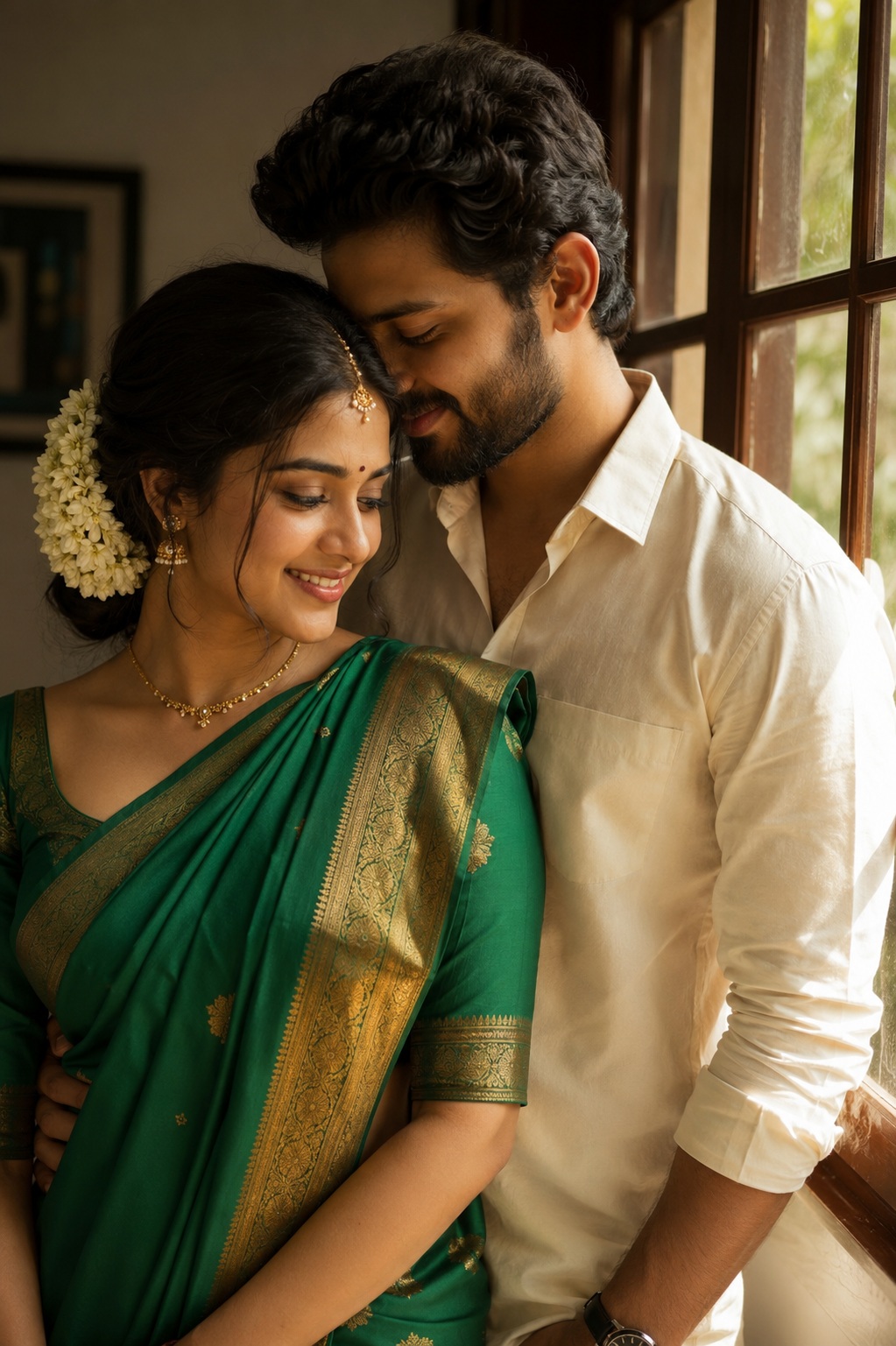 Emerald Saree Window Romance