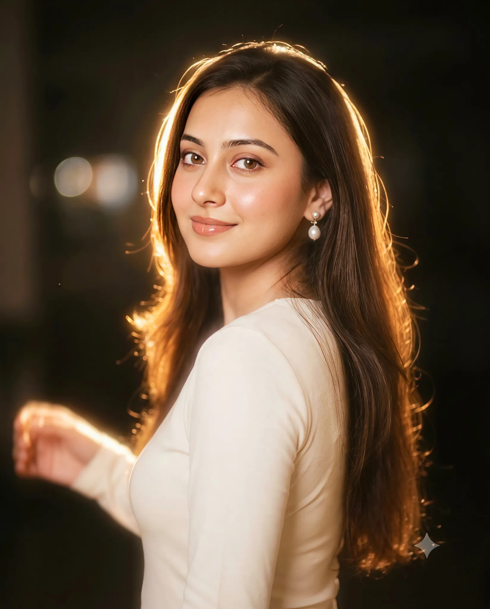 Golden Halo Shoulder Glance Portrait