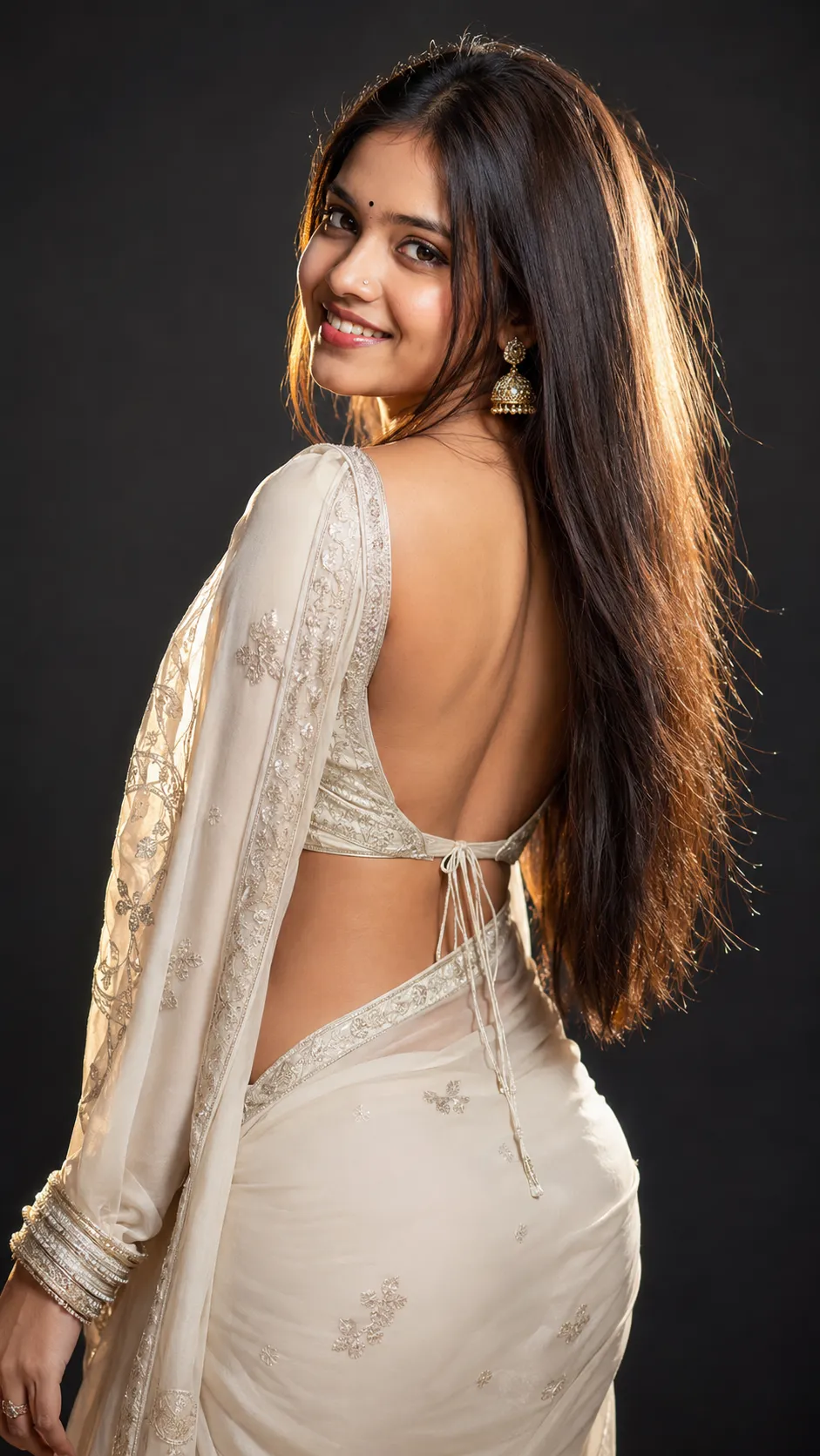 Ivory Saree Glamour Portrait