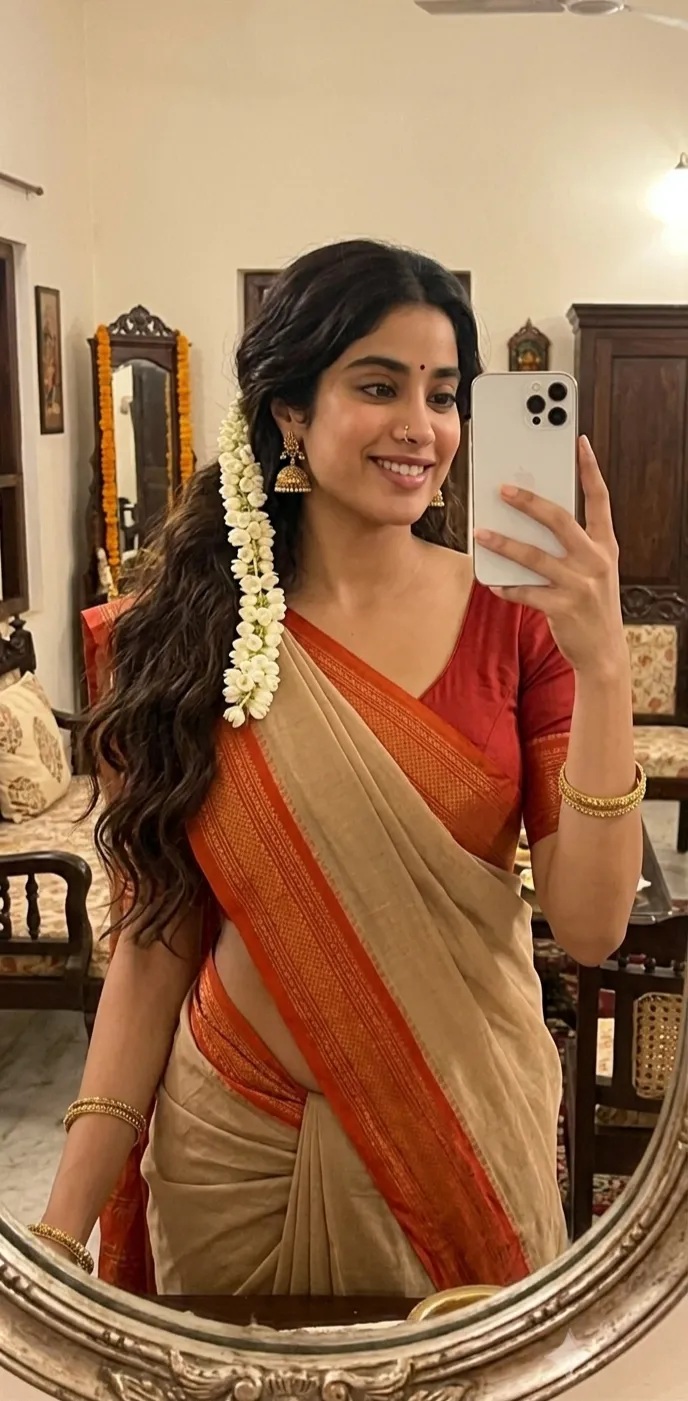 Jasmine Saree Mirror Selfie