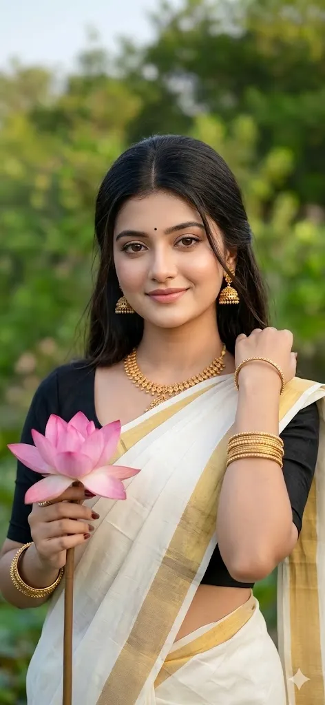 Kerala Kasavu Lotus Portrait