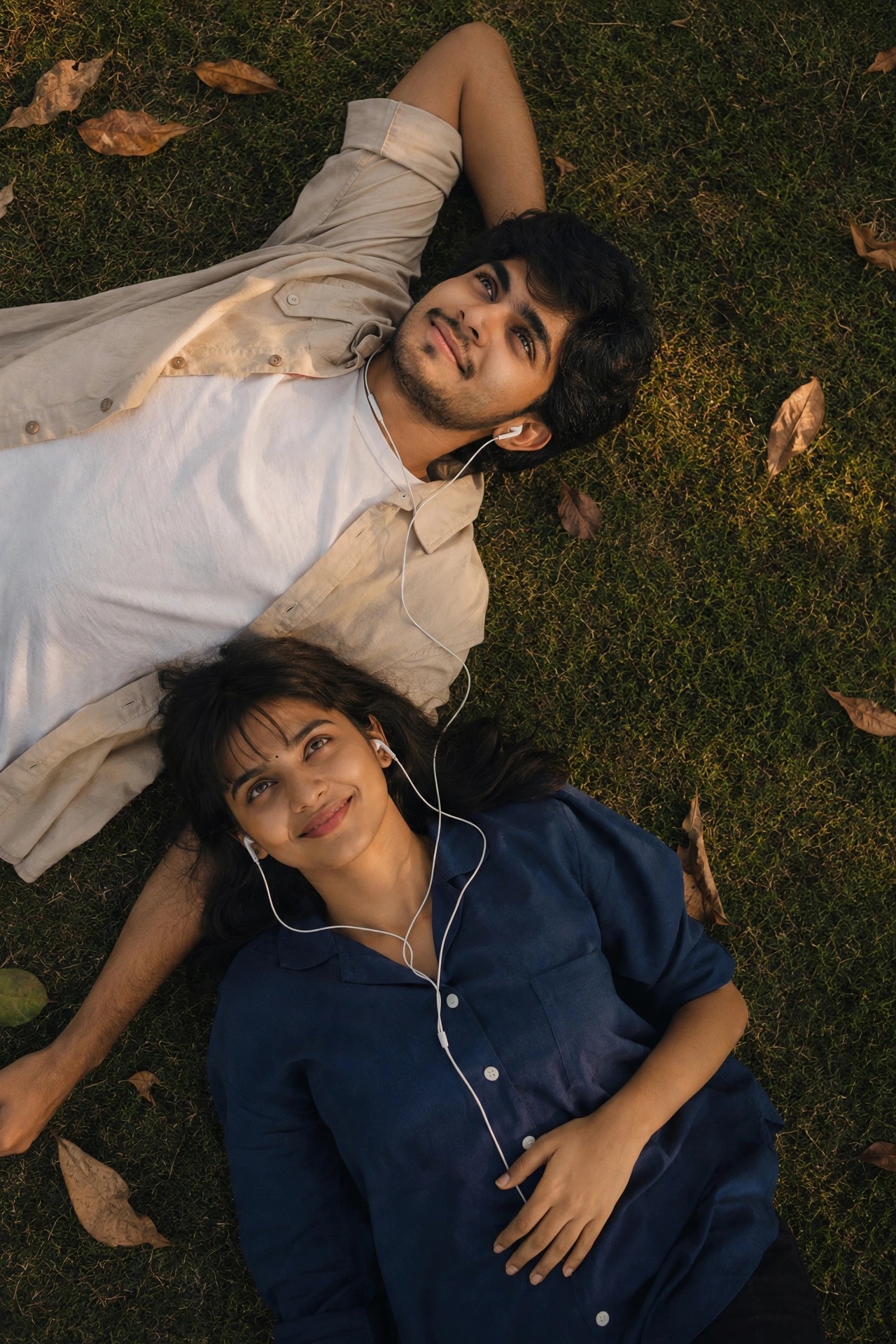 Overhead Couple on Autumn Lawn