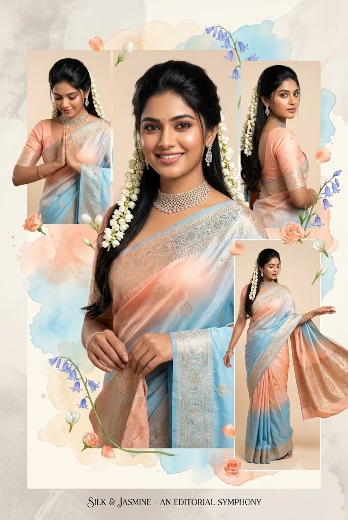 Pastel Saree Editorial Collage