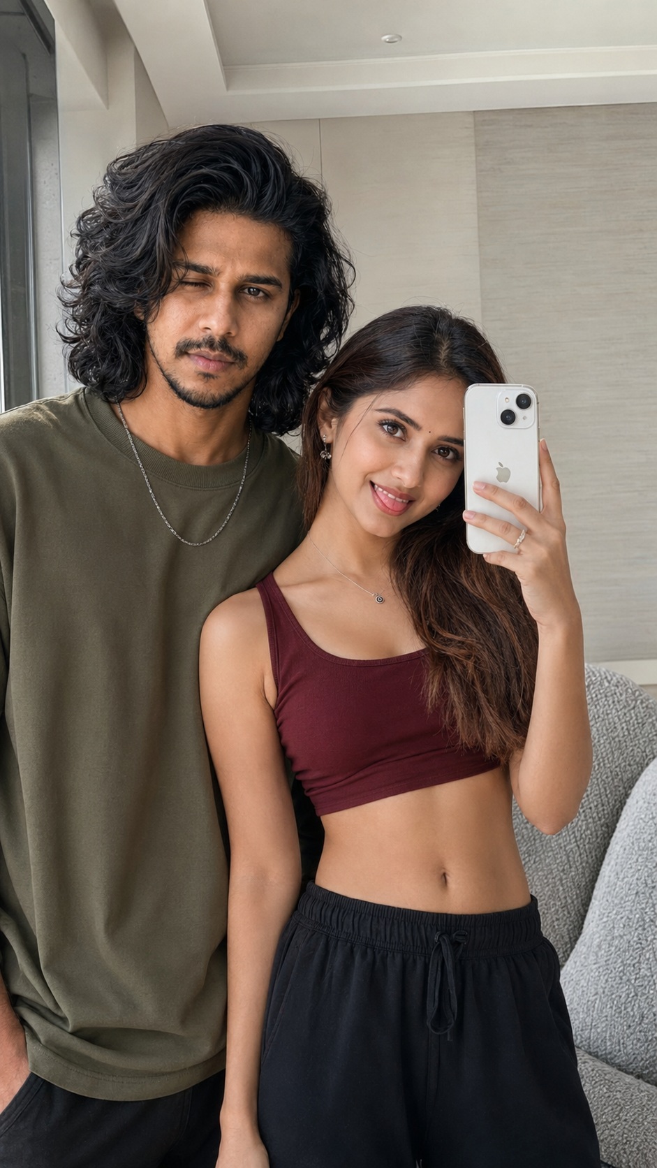 Playful Couple Mirror Selfie