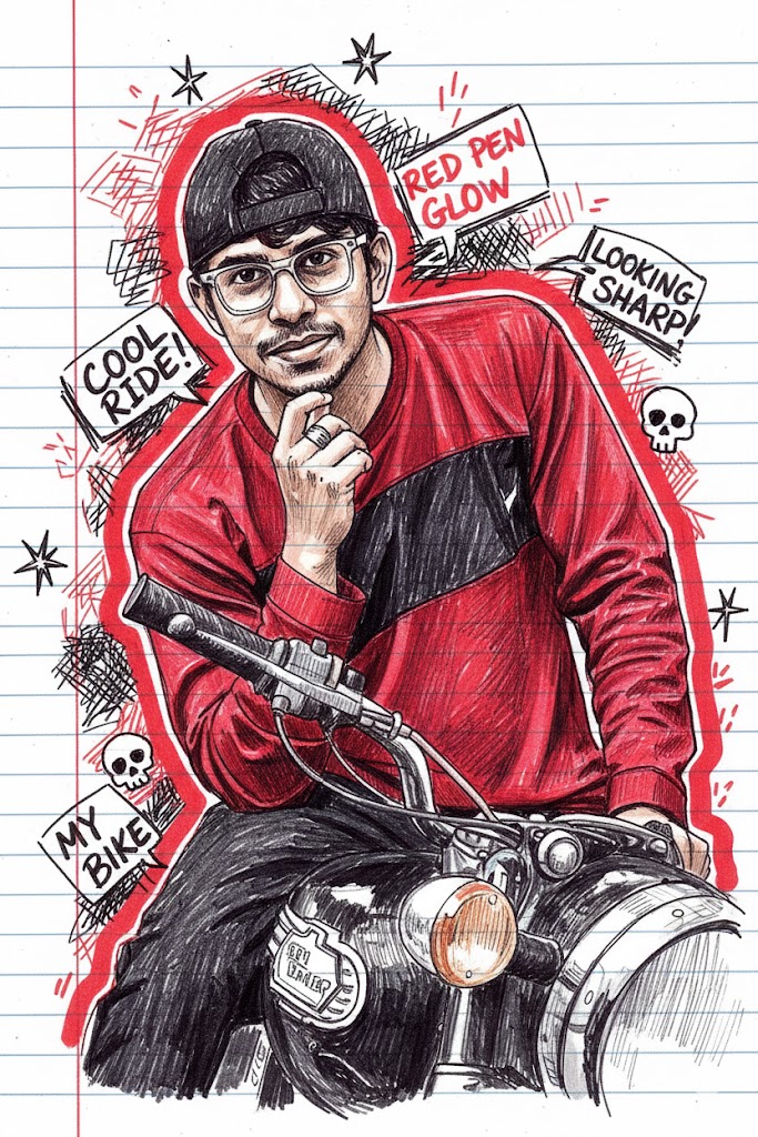Red & Yellow Doodle Portrait Illustration