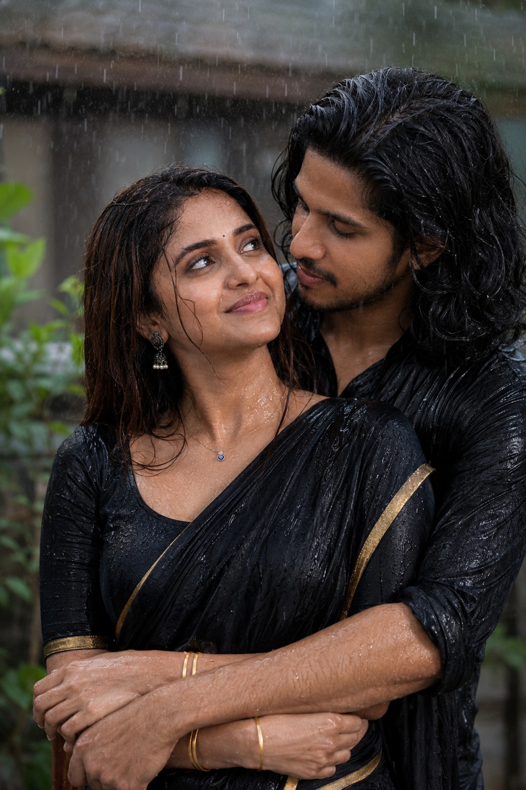 Romantic Monsoon Embrace