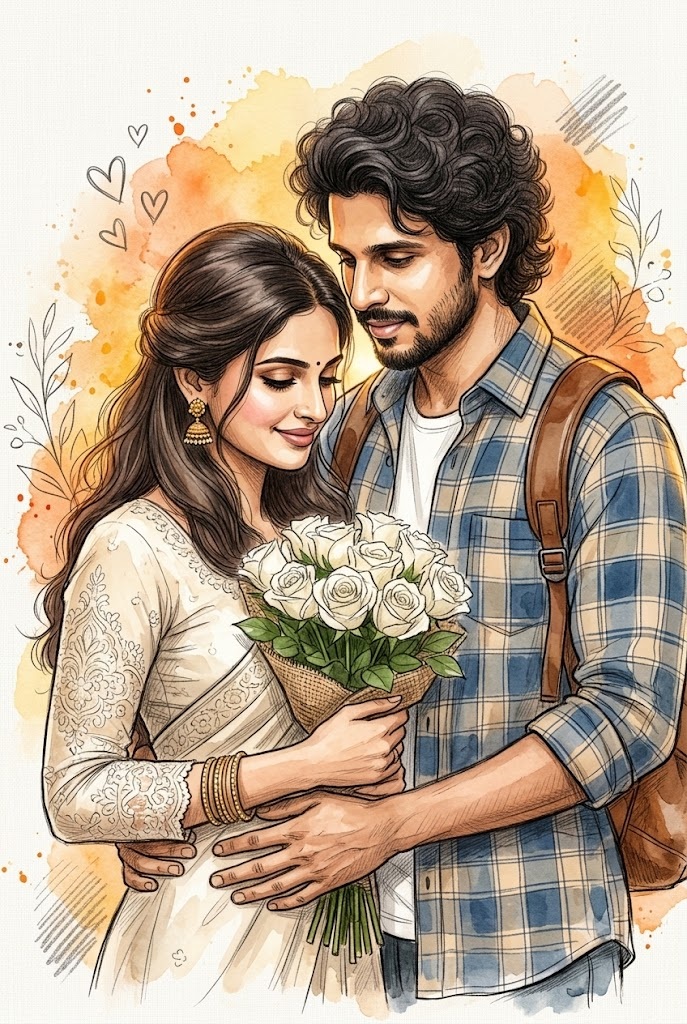 Romantic Watercolor Sketch Couple