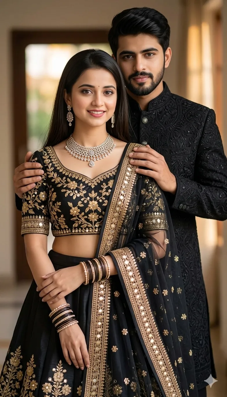 Royal Black Wedding Couple Portrait