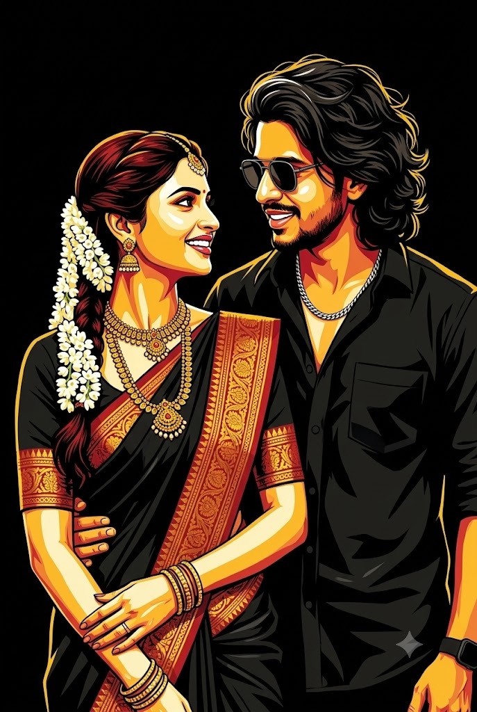 South Indian Romantic Vector Couple