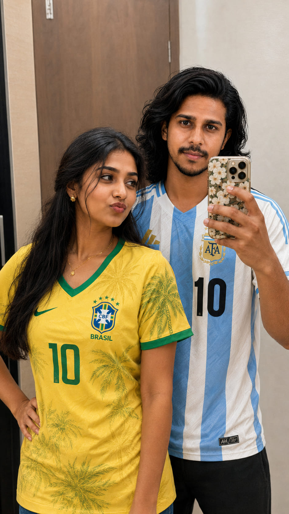 World Cup Couple Mirror Selfie